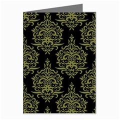 Black And Green Ornament Damask Vintage Greeting Card by ConteMonfrey