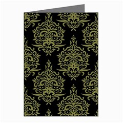 Black And Green Ornament Damask Vintage Greeting Cards (pkg Of 8) by ConteMonfrey