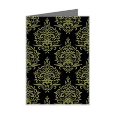 Black And Green Ornament Damask Vintage Mini Greeting Card by ConteMonfrey