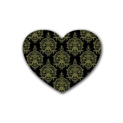 Black And Green Ornament Damask Vintage Rubber Heart Coaster (4 Pack) by ConteMonfrey