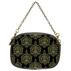 Black And Green Ornament Damask Vintage Chain Purse (one Side) by ConteMonfrey