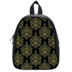 Black And Green Ornament Damask Vintage School Bag (small)