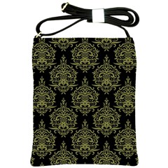 Black And Green Ornament Damask Vintage Shoulder Sling Bag by ConteMonfrey