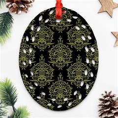 Black And Green Ornament Damask Vintage Ornament (oval Filigree) by ConteMonfrey