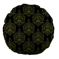 Black And Green Ornament Damask Vintage Large 18  Premium Round Cushions by ConteMonfrey