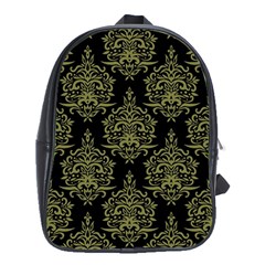 Black And Green Ornament Damask Vintage School Bag (xl)