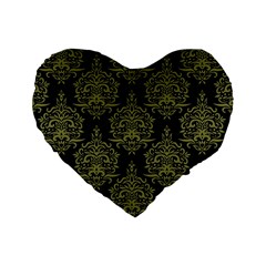 Black And Green Ornament Damask Vintage Standard 16  Premium Heart Shape Cushions by ConteMonfrey