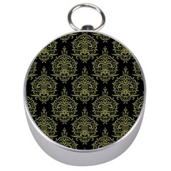 Black And Green Ornament Damask Vintage Silver Compasses by ConteMonfrey