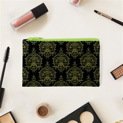 Black And Green Ornament Damask Vintage Cosmetic Bag (xs) by ConteMonfrey