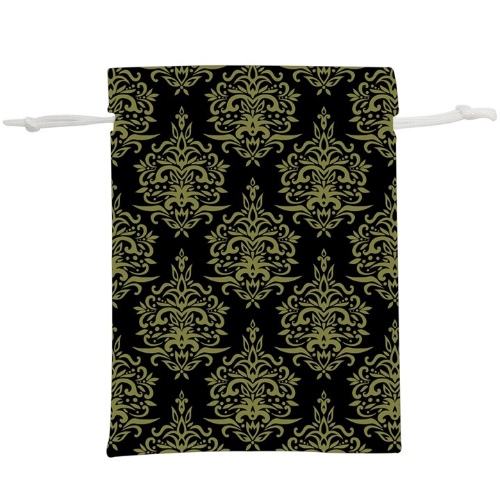 Black And Green Ornament Damask Vintage  Lightweight Drawstring Pouch (XL)