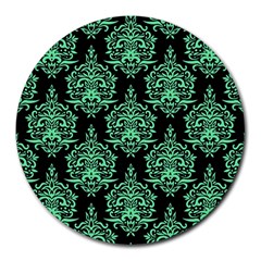 Black And Neon Ornament Damask Vintage Round Mousepad by ConteMonfrey