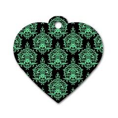 Black And Neon Ornament Damask Vintage Dog Tag Heart (one Side) by ConteMonfrey