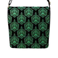 Black And Neon Ornament Damask Vintage Flap Closure Messenger Bag (l) by ConteMonfrey