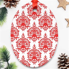 White And Red Ornament Damask Vintage Ornament (oval) by ConteMonfrey