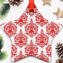 White And Red Ornament Damask Vintage Ornament (star) by ConteMonfrey