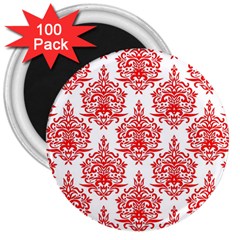 White And Red Ornament Damask Vintage 3  Magnets (100 Pack) by ConteMonfrey