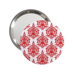 White And Red Ornament Damask Vintage 2 25  Handbag Mirrors by ConteMonfrey