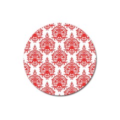 White And Red Ornament Damask Vintage Magnet 3  (round) by ConteMonfrey