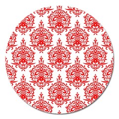 White And Red Ornament Damask Vintage Magnet 5  (round) by ConteMonfrey