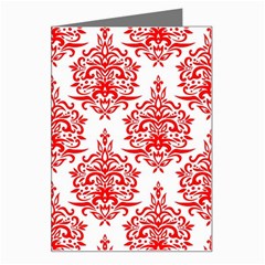 White And Red Ornament Damask Vintage Greeting Card by ConteMonfrey