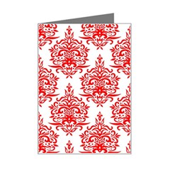 White And Red Ornament Damask Vintage Mini Greeting Card by ConteMonfrey