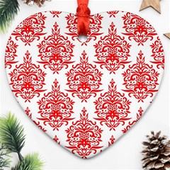 White And Red Ornament Damask Vintage Heart Ornament (two Sides) by ConteMonfrey