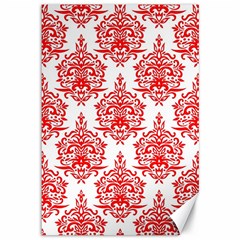 White And Red Ornament Damask Vintage Canvas 12  X 18  by ConteMonfrey