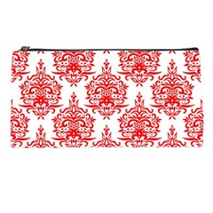 White And Red Ornament Damask Vintage Pencil Case by ConteMonfrey