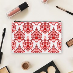 White And Red Ornament Damask Vintage Cosmetic Bag (medium) by ConteMonfrey