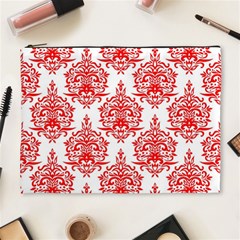 White And Red Ornament Damask Vintage Cosmetic Bag (xl) by ConteMonfrey