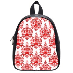 White And Red Ornament Damask Vintage School Bag (small) by ConteMonfrey