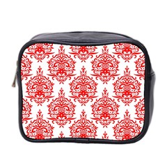 White And Red Ornament Damask Vintage Mini Toiletries Bag (two Sides) by ConteMonfrey