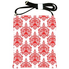 White And Red Ornament Damask Vintage Shoulder Sling Bag by ConteMonfrey