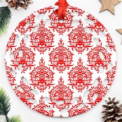 White And Red Ornament Damask Vintage Ornament (round Filigree) by ConteMonfrey