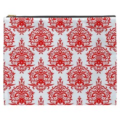 White And Red Ornament Damask Vintage Cosmetic Bag (xxxl) by ConteMonfrey