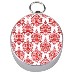 White And Red Ornament Damask Vintage Silver Compasses by ConteMonfrey