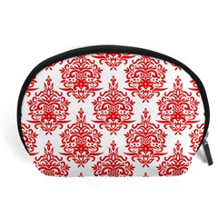 White And Red Ornament Damask Vintage Accessory Pouch (large) by ConteMonfrey