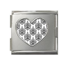 Black And White Ornament Damask Vintage Mega Link Heart Italian Charm (18mm)