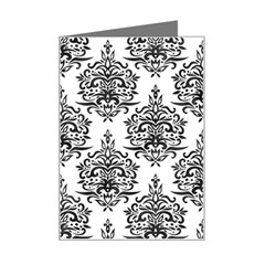 Black And White Ornament Damask Vintage Mini Greeting Card by ConteMonfrey