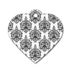 Black And White Ornament Damask Vintage Dog Tag Heart (Two Sides) Front