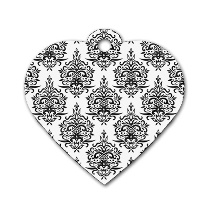 Black And White Ornament Damask Vintage Dog Tag Heart (Two Sides)