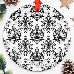 Black And White Ornament Damask Vintage Round Filigree Ornament (two Sides) by ConteMonfrey