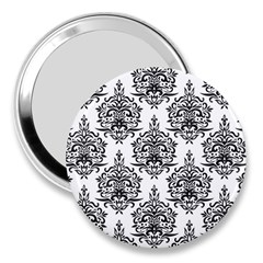 Black And White Ornament Damask Vintage 3  Handbag Mirrors by ConteMonfrey