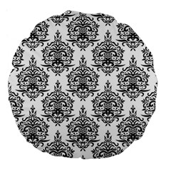 Black And White Ornament Damask Vintage Large 18  Premium Flano Round Cushions by ConteMonfrey