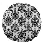 Black And White Ornament Damask Vintage Large 18  Premium Flano Round Cushions Front