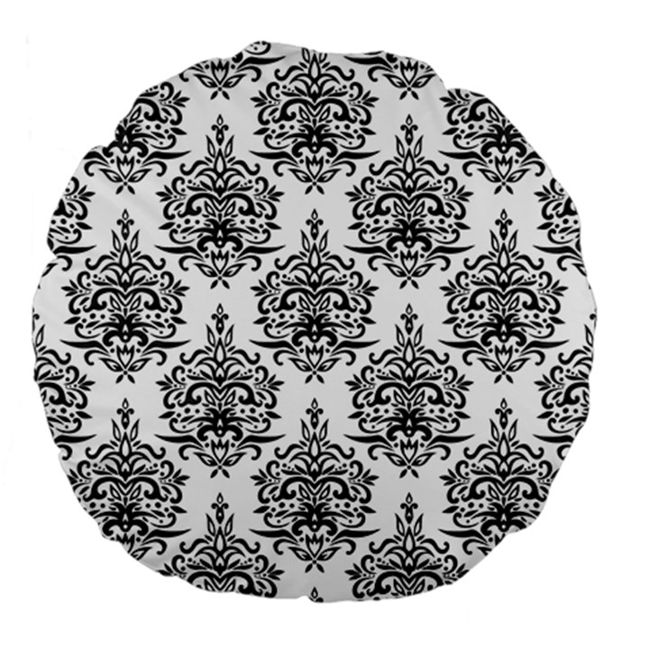 Black And White Ornament Damask Vintage Large 18  Premium Flano Round Cushions