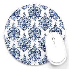 Blue And White Ornament Damask Vintage Round Mousepad by ConteMonfrey