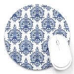 Blue And White Ornament Damask Vintage Round Mousepad Front