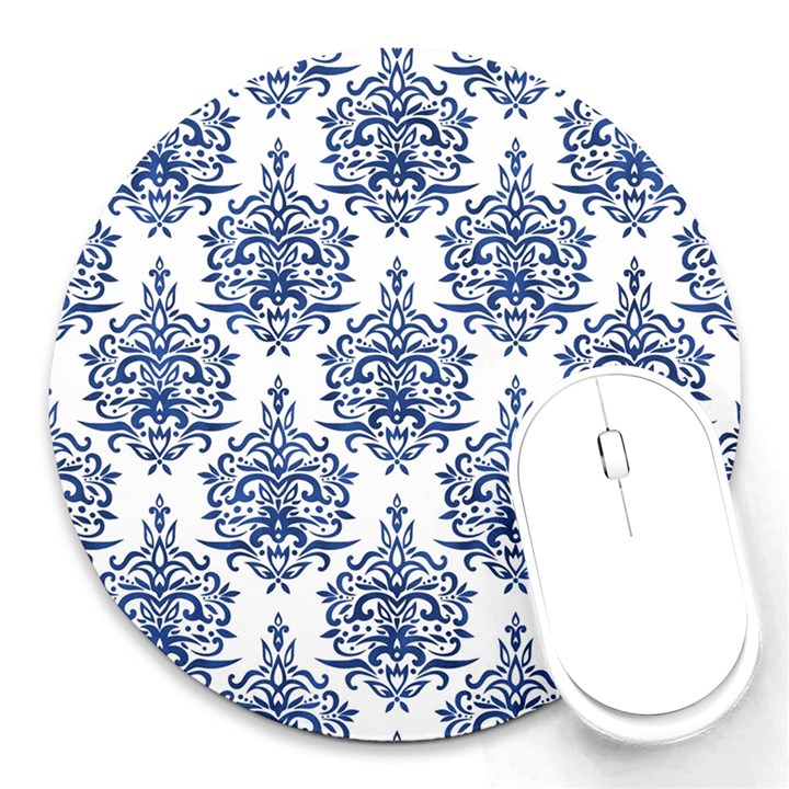 Blue And White Ornament Damask Vintage Round Mousepad