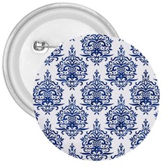 Blue And White Ornament Damask Vintage 3  Buttons by ConteMonfrey